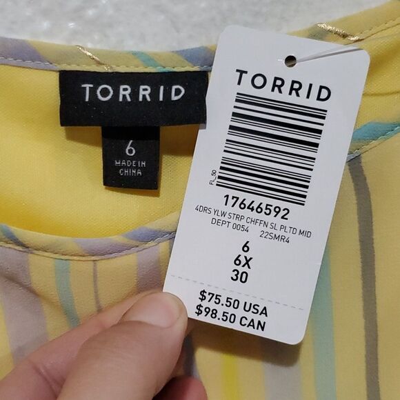 Torrid Yellow Striped Chiffon Midi Dress Size 6X - Picture 8 of 15